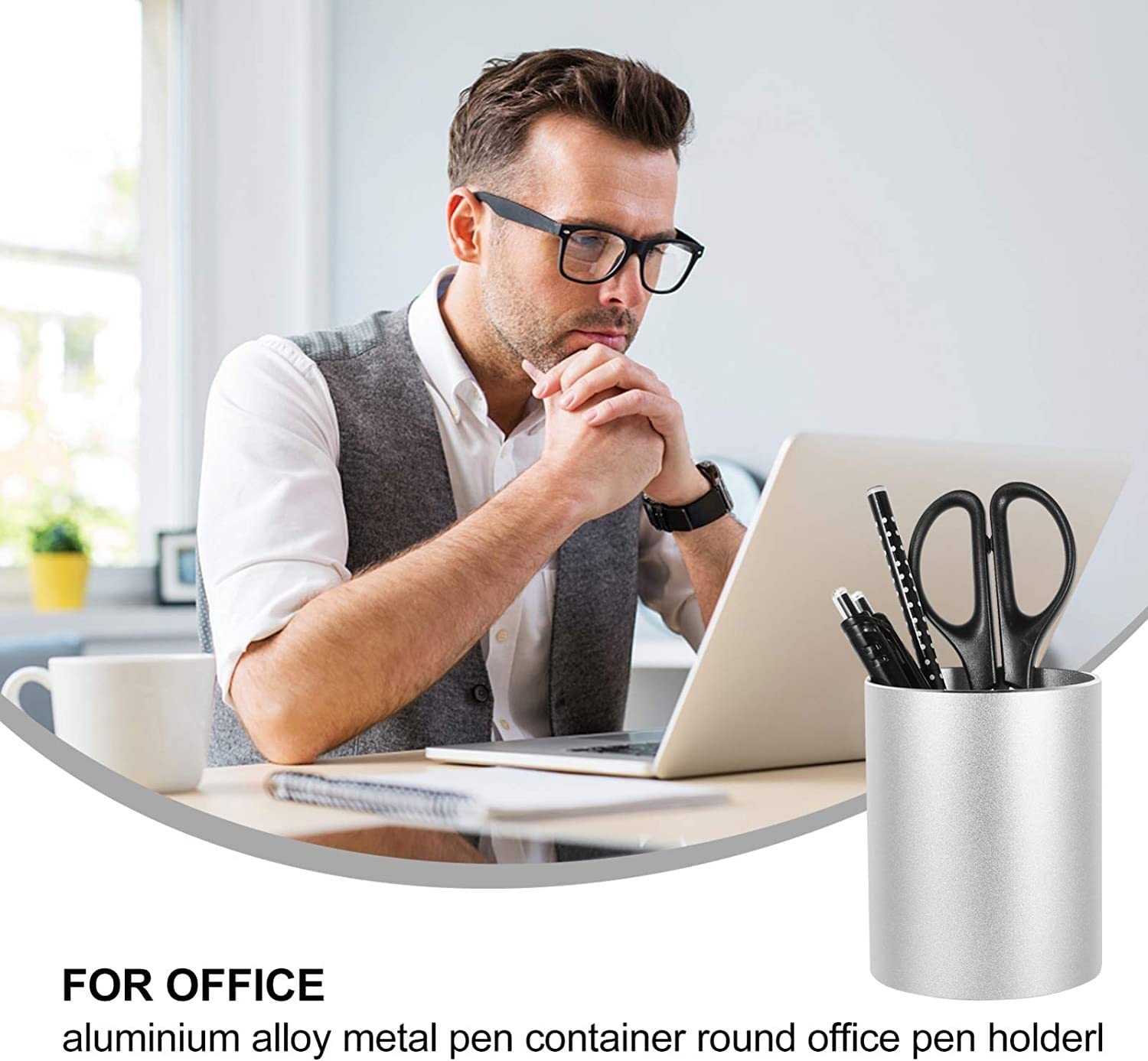 Porte-stylo Pot à crayons Fournitures de bureau Organisateur de stockage Conteneur de bureau Topper Bureau Topper Porte-stylo en alliage d'aluminium Porte-crayon rond Porte-gobelet Stylo Organisateur