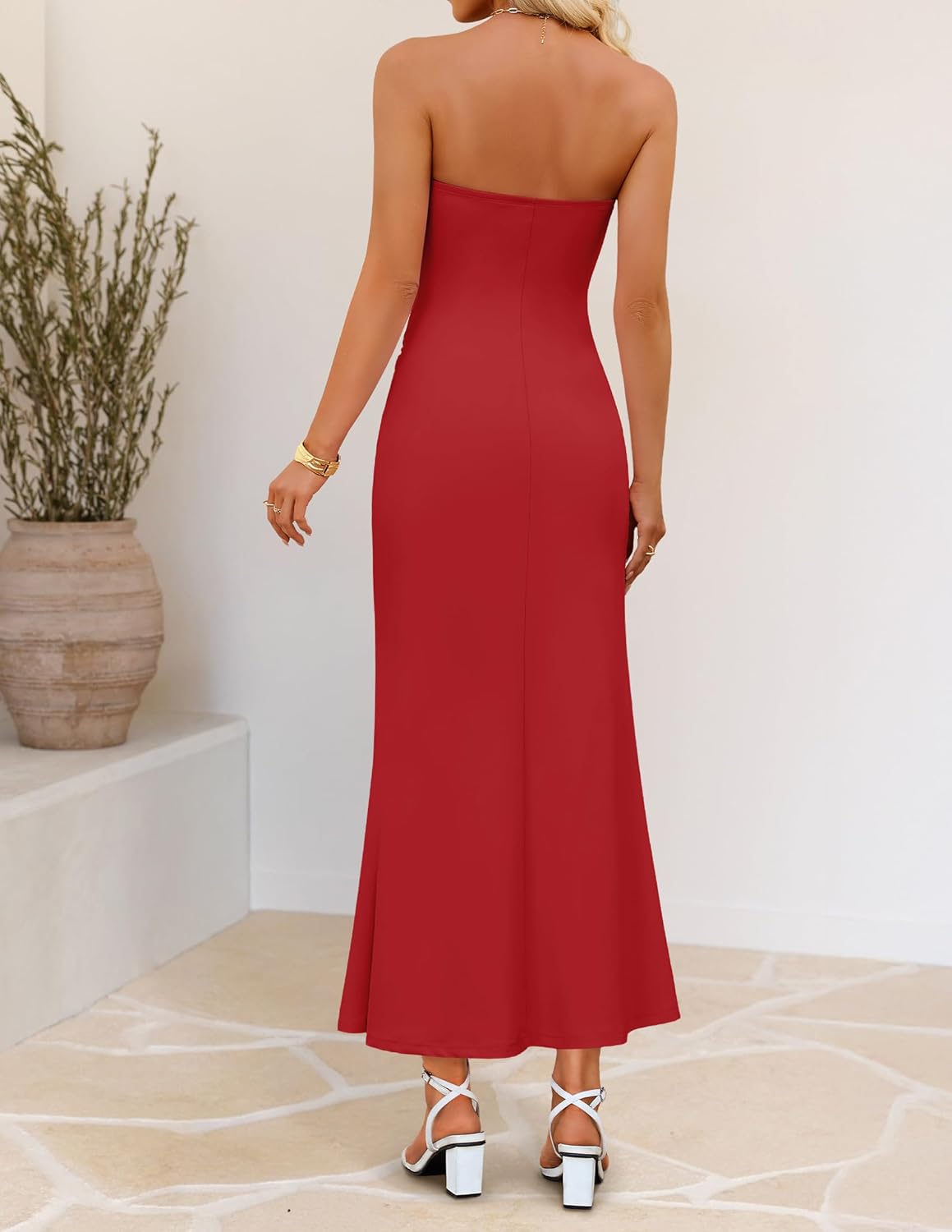 ZESICA Women's 2026 Summer Strapless Bodycon Long Midi Dress Tube Casual Elegant Beach Wedding Guest Cocktail Party Dresses - Image 5