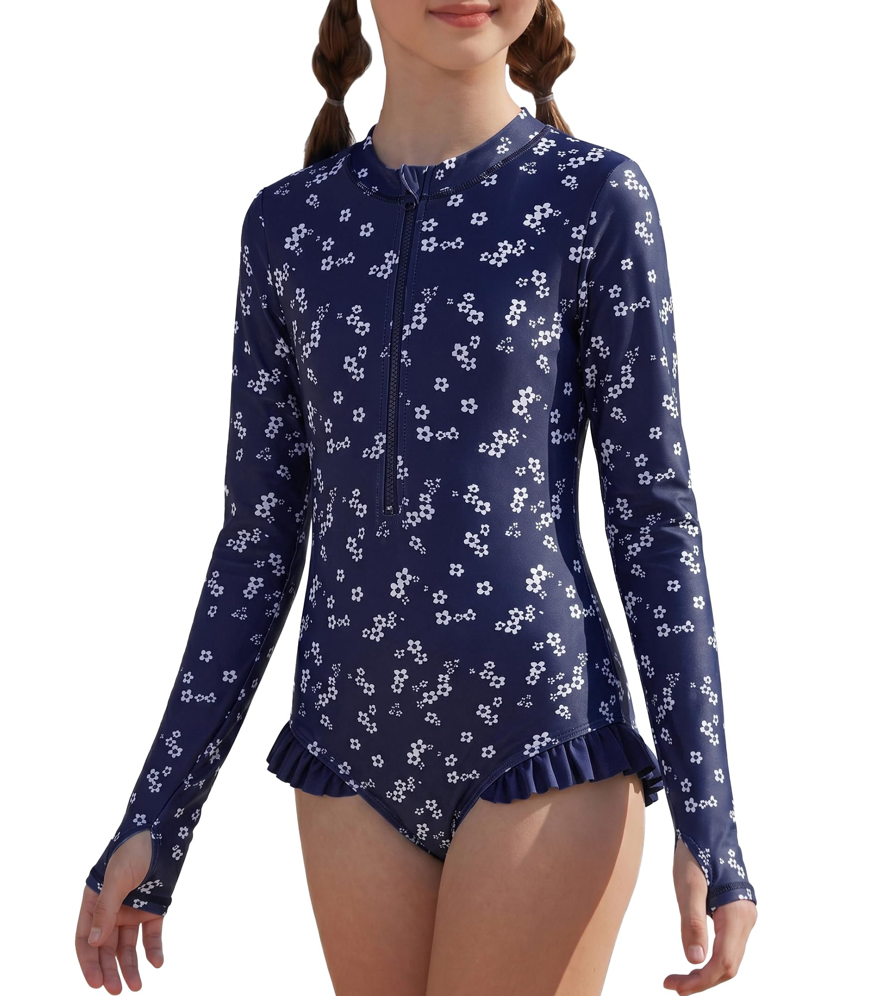 GRACE KARIN Girls One Piece Swimsuits Long Sleeve Bathing Suits Swimwear 5-14Y