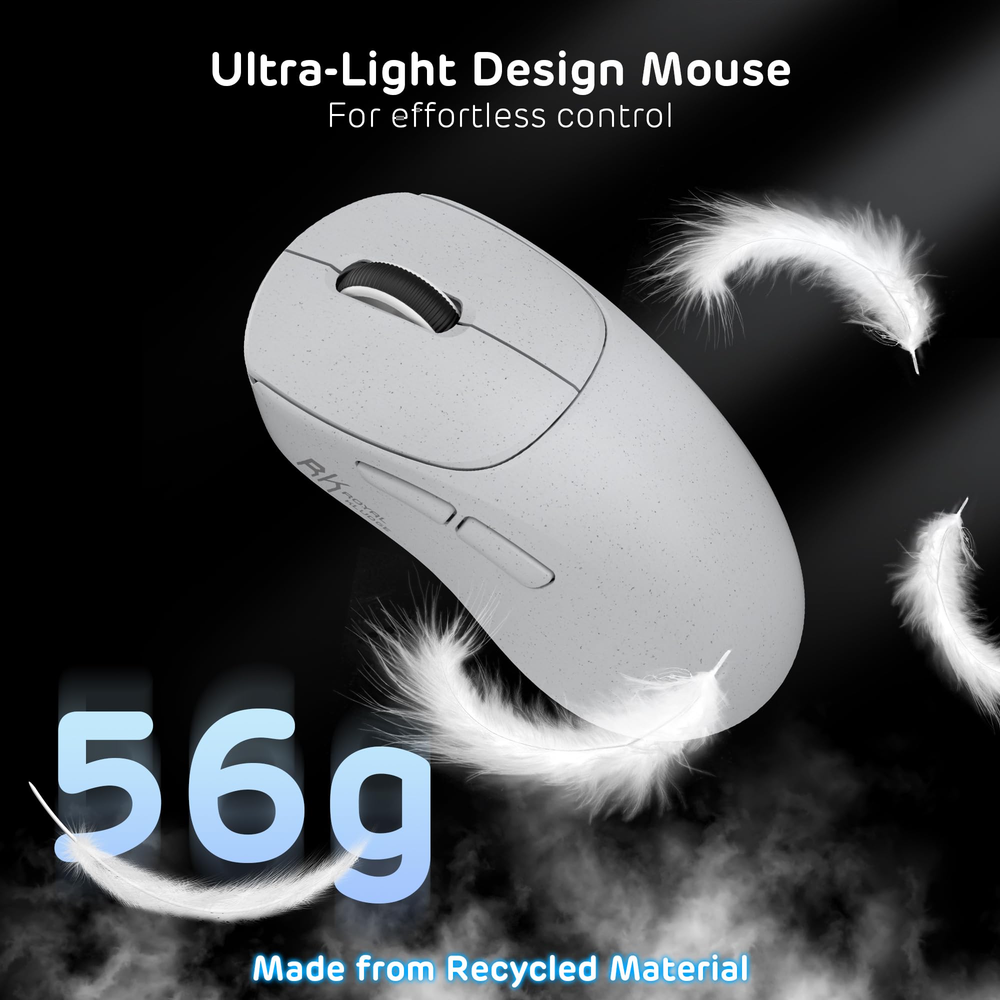 RK ROYAL KLUDGE MG5 8K bezprzewodowa mysz gier, czujnik PAW3950 42K DPI, lekka 54g, ergonomiczna, podwójna częstotliwość próbkowania 8kHz,2,4G/BT/USB-C, 100M kliknięć, kompatybilność systemami Win/Mac