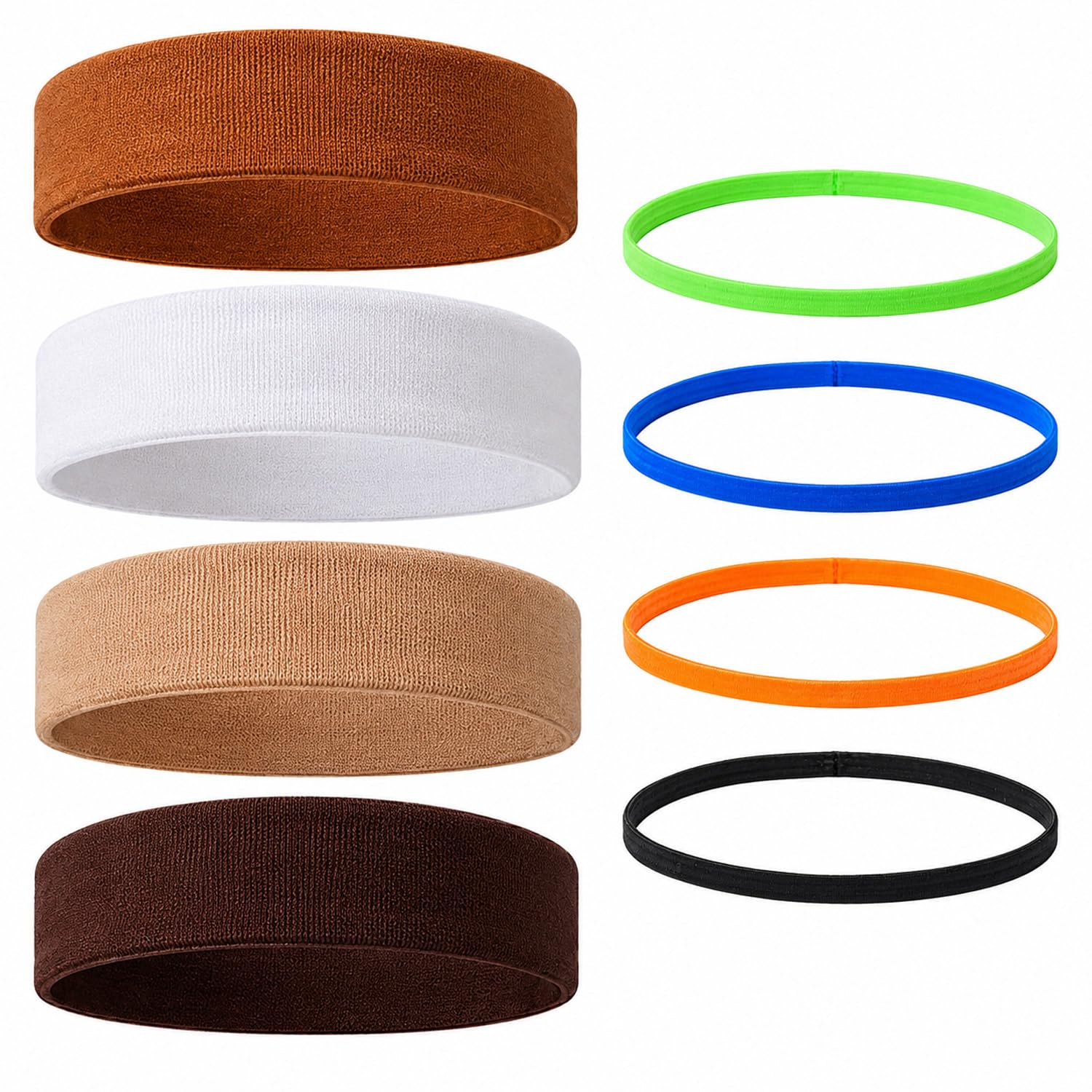 8 Pcs Sport Headbands for Men and Women Stretchy Sweatbands Set Slim and Wide Style Non Slip Fitness Headbands for Gym Yoga Running Cycling Workout Hair Bands Assorted 8 Colors-image-21