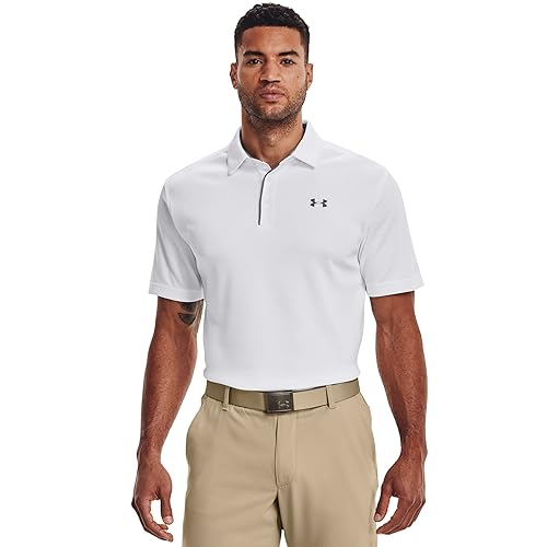 Under Armour Men's Tech Golf Polo, White (100)/Graphite, Small Tall