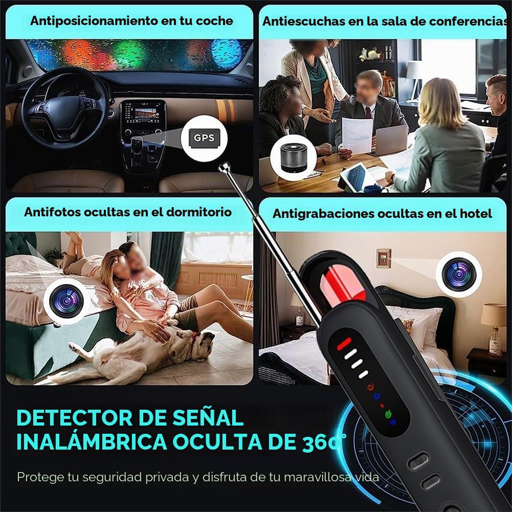 Detector de Dispositivo Oculto con Escáner de Señal Infrarroja y RF para Localización GPS y Detección de Cámara Inalámbrica, Sensibilidad Ajustable para Protección de Privacidad