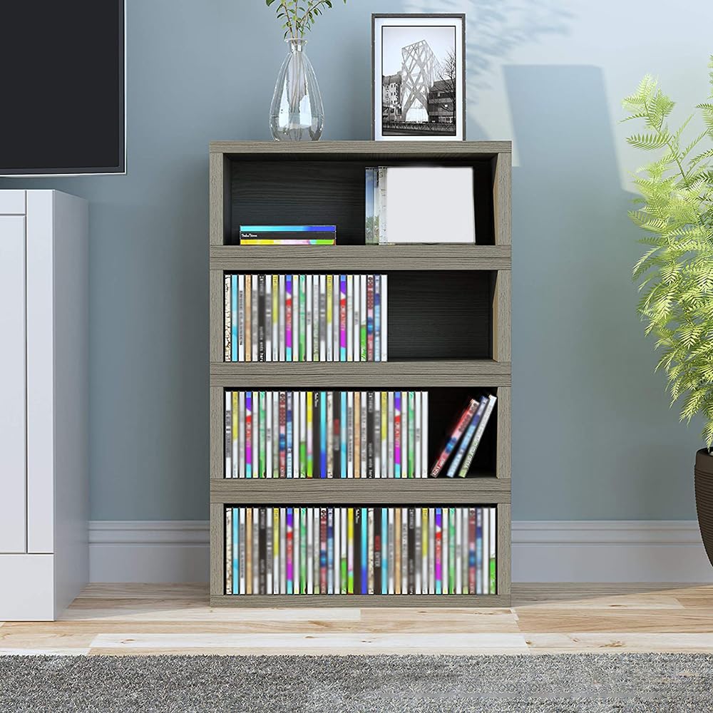 Drewniany uchwyt do przechowywania płyt CD, organizer na nośniki do ekspozycji na półkę, mieści 40 płyt CD, rustykalny wystrój domu lub biura, 17,27 x 45,97 x 17,78 cm, bez drzwi