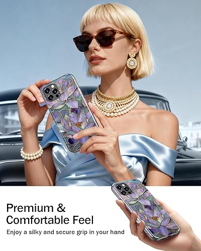 Miniatura 6 de ZADORN Funda para iPhone 12 Pro Max, compatible con carga inalámbrica, silicona suave de doble capa + carcasa dura, diseño floral moderno, funda