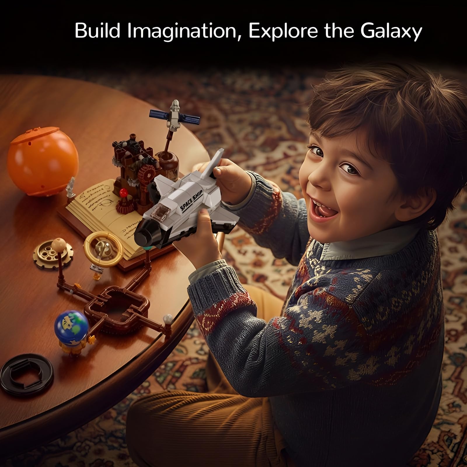 Retro Solar System Orrery Bausatz mit Rotierenden Planeten, 672Stk Space Shuttle Teleskop, Astronomisches Spielzeug zum Zusammenbauen mit Zauberstift für Jugendliche Erwachsene, Vintage Deko Geschenk
