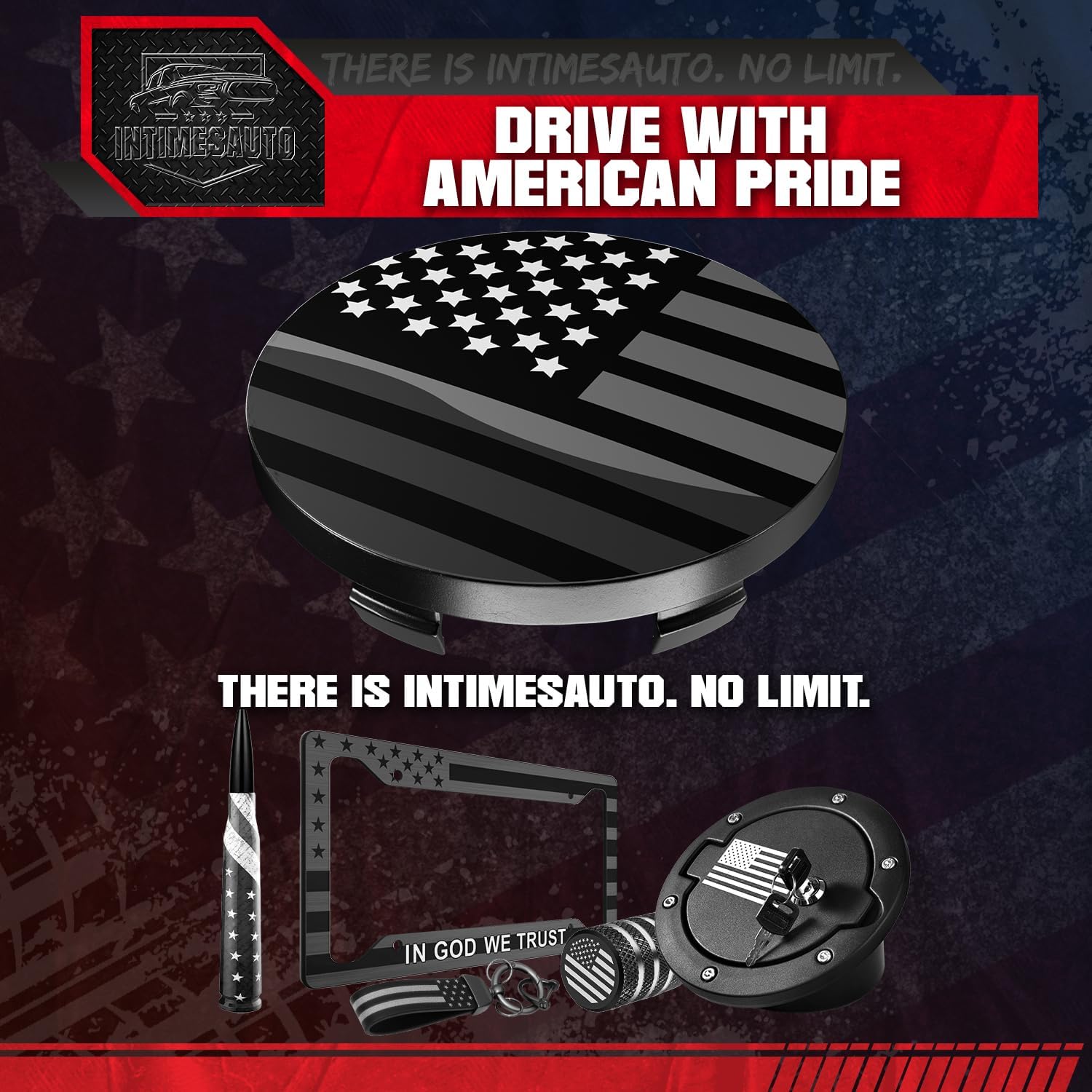 65mm 2.6 inch wheel center caps for ford fl341a096 rim wheel center hub caps, pack of 4 gloss black with american flag gloss black with american flag 65.0mm o.d. / 61.2mm i.d.