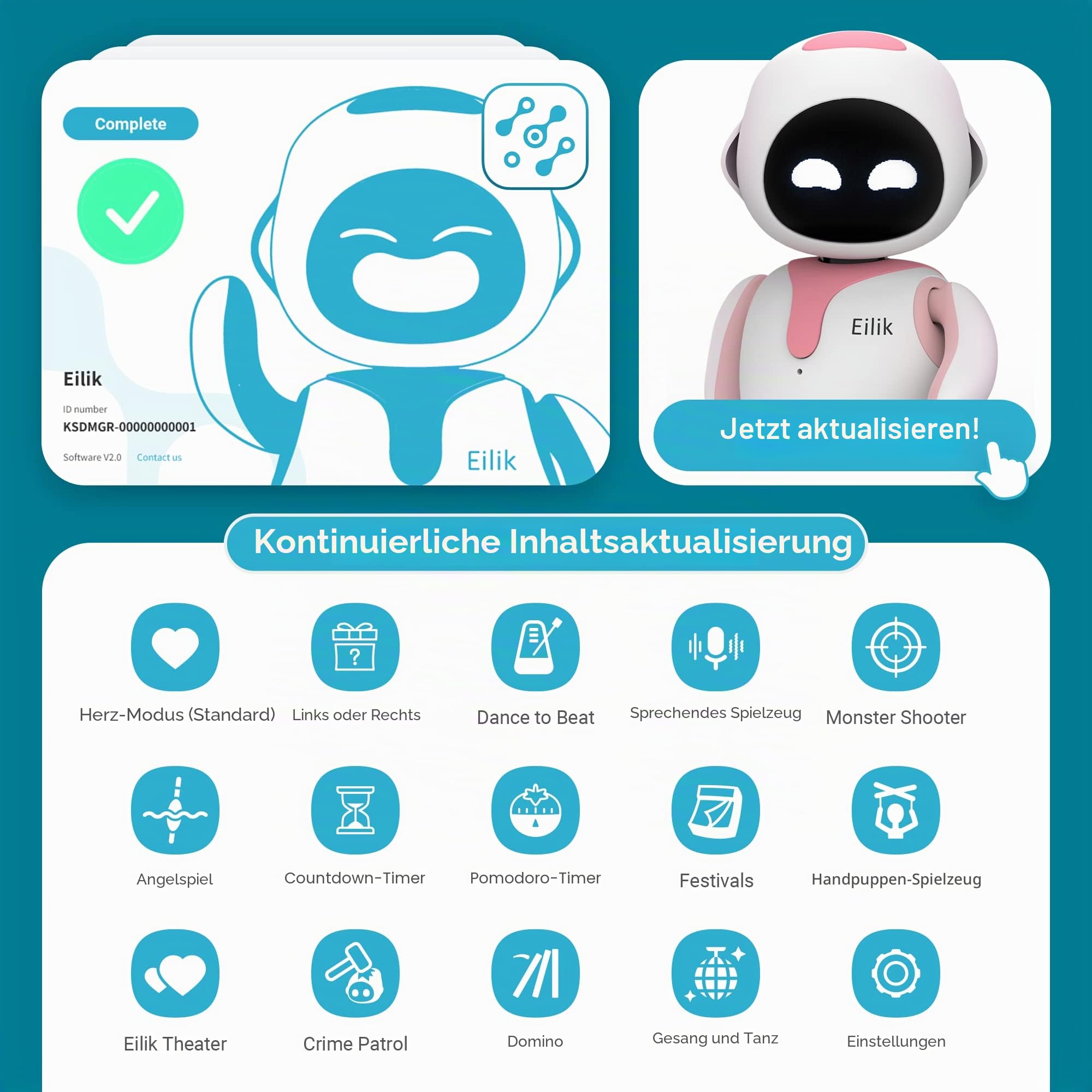 Eilik intelligenter Schreibtisch Roboter | für Kinder & Erwachsene, mit Emotionen Interaktionen und Animationen, Spielzeug Unterhaltung Begleiter Haustier Persönlicher Assistent, für mehr Spaß