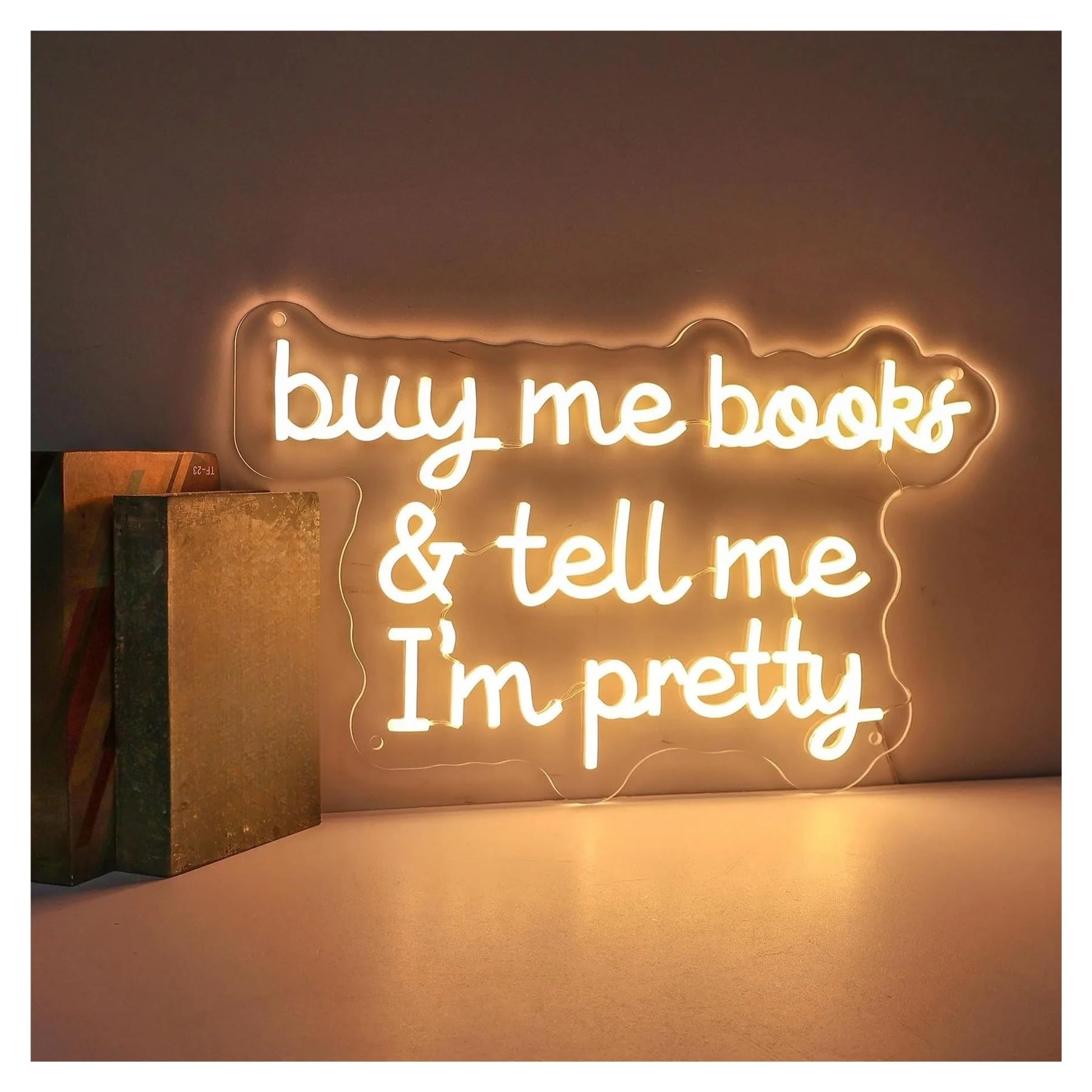 Scritta luminosa Insegna Luminosa Al Neon A Buy Me Bosks & Tell Me I'M Pretty Per Amanti Dei Libri Di Lettura, Biblioteca Domestica, Compleanno Decorazione 38cm(UN)