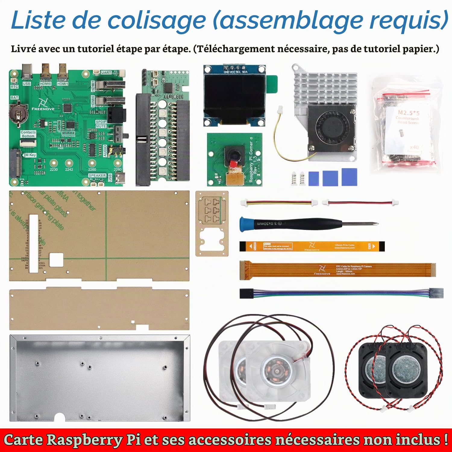 Freenove Computer Case Kit for Raspberry Pi 5 (Not Included), M.2 NVMe SSD Slot 1231 MB/s, 5 MP Camera, 0.96 inch OLED Screen, Built-in Stereo Speakers, 3.5 mm and Optical Audio (S/PDIF)