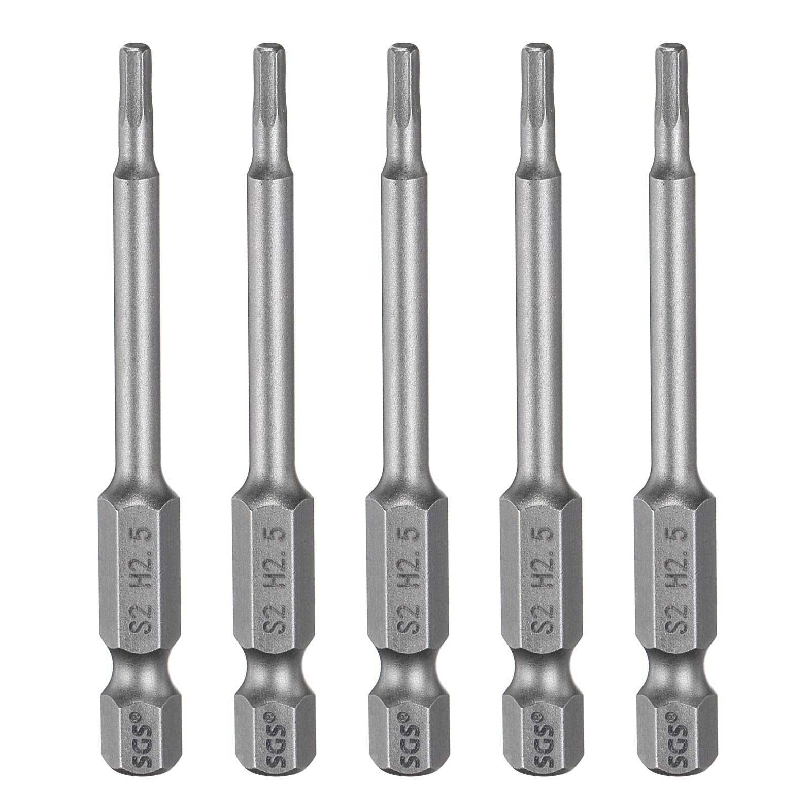 sourcing map 5pcs H2.5 Hex Head Drill Bit Wrench 2.5mm Metric Flat Tip 1/4" Hex Shank 65mm (2.56") Long Magnetic Hexagonal Screw Driver Socket Industrial Screwdriver Power Bits โ image 1