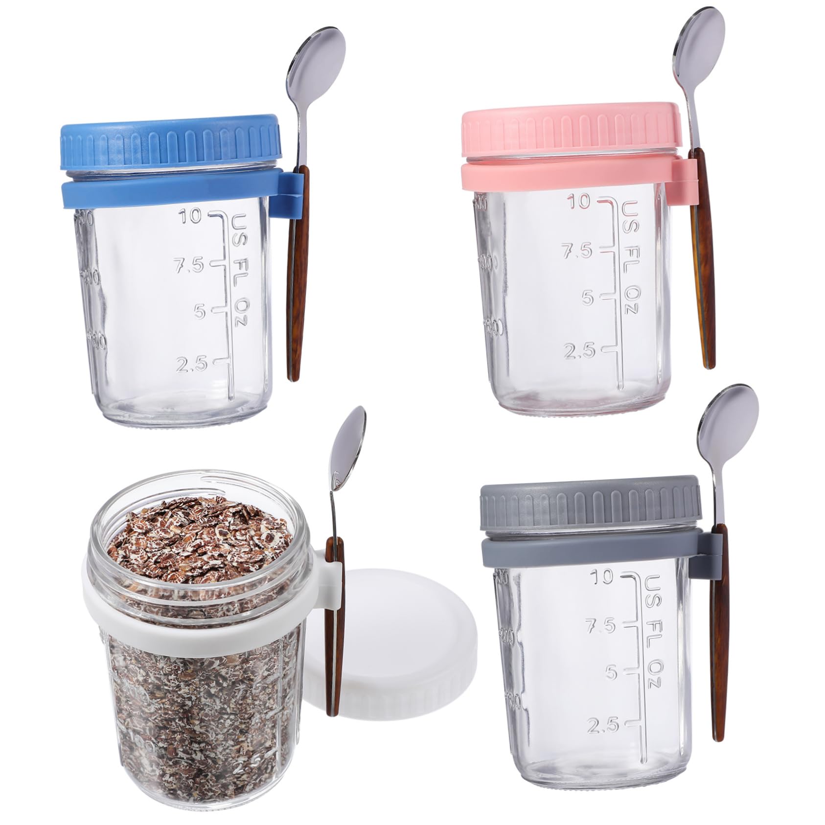 MAGICLULU 4 Stück Glasbehälter mit Deckel und Löffel 400ml Auslaufsicher für Overnight Oats Büro und Schlafsaal Vorratsdose Glas mit Holzdeckel