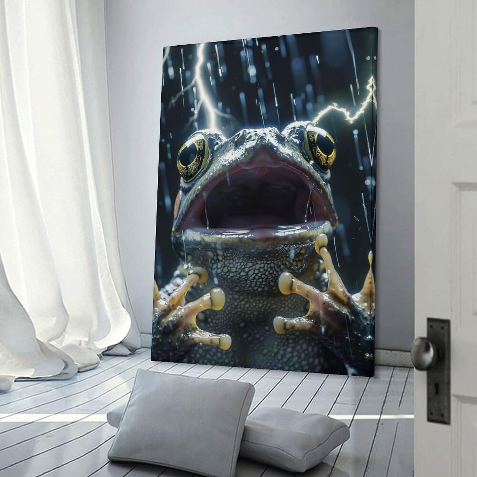 Junmoney Frog Lightning Canvas Art Print, 24x36inch(60x90cm), for Wall Displays, Bedrooms Or Room Updates, Home Wall Art for Statement Displays