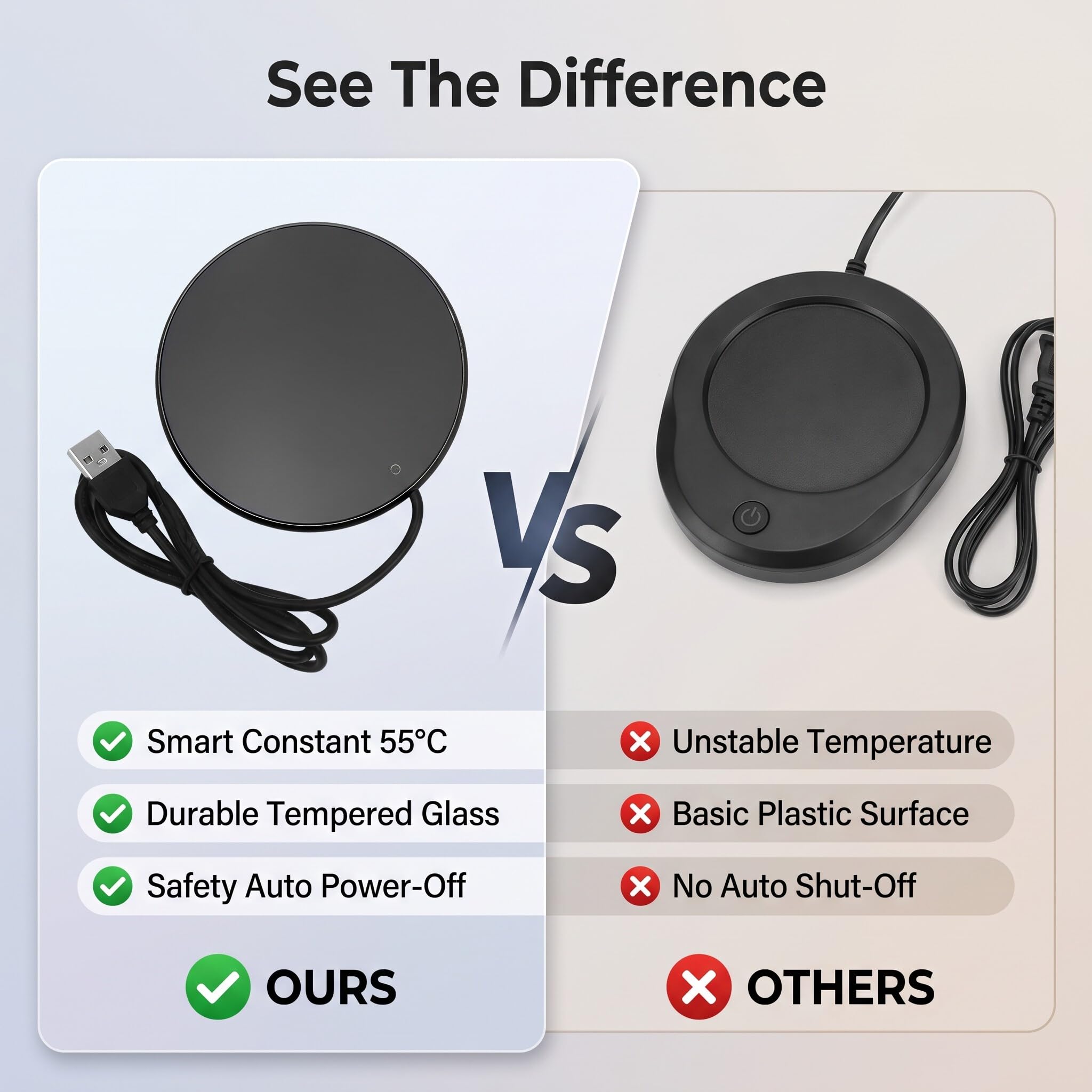 Chauffe Tasse USB Tactile, Maintien de température constante, Chauffe Bougie et Chauffe café de Bureau, Base 10,3 cm, Noir