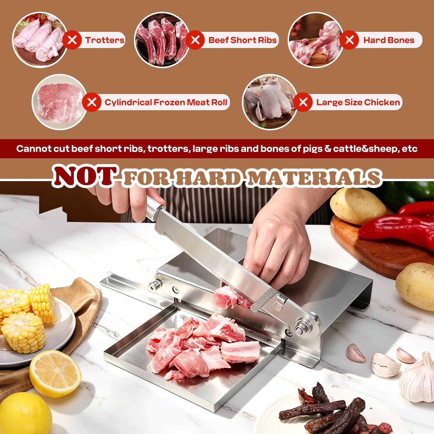 Moongiantgo Manueller Fleischschneider Handbuch Rippen Fleischschneider Biltong Slicer mit Abnehmbarer Skala, 190mm Klingenlänge für Kräuter Ginseng Nougat Speck Schinken Gemüse Delikatessen (KD0270)