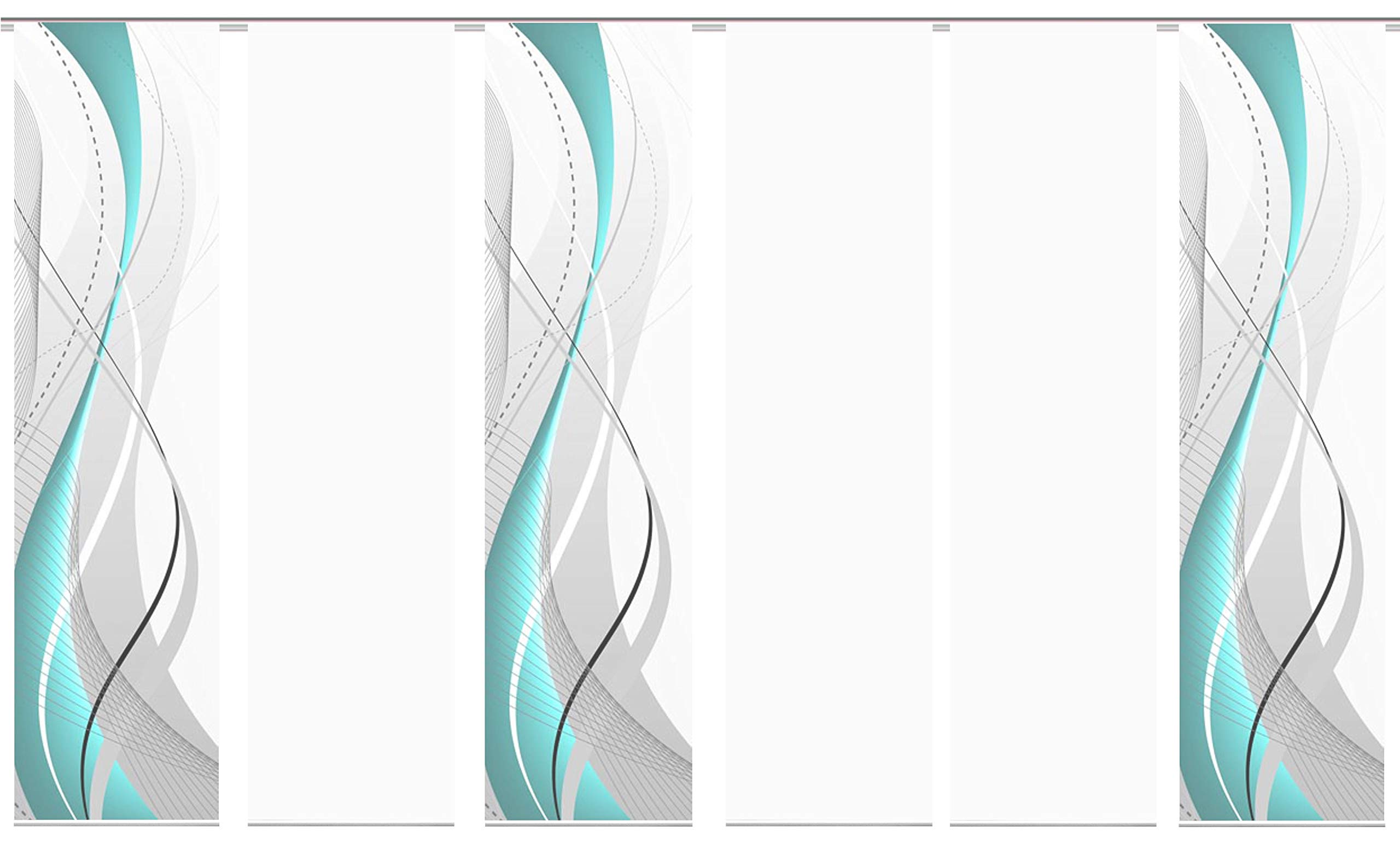 6er-Set Flächenvorhang, Deko Blickdicht, WuXi, Höhe 245 cm, 3X Dessin / 2X Uni Blickdicht / 1x Uni transparent, Fb. Petrol/weiß