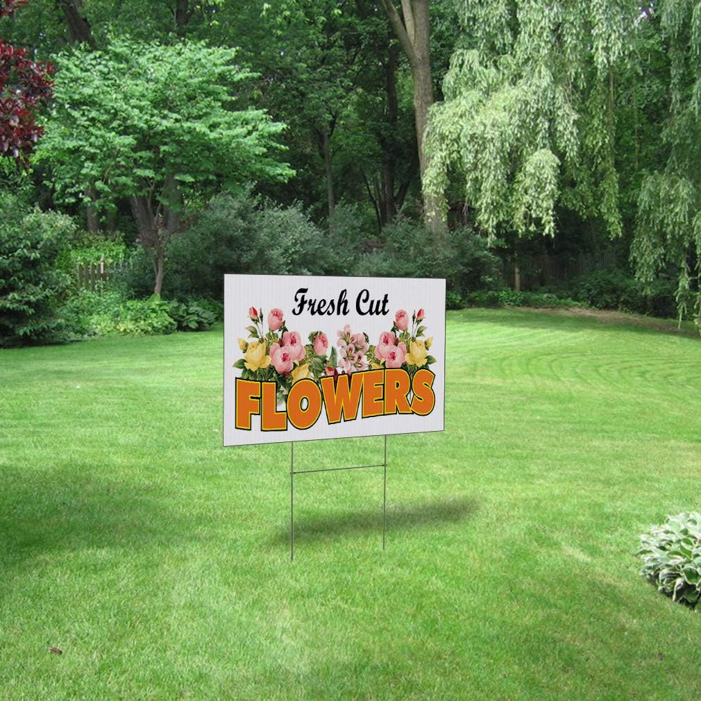 Weatherproof Yard Sign Fresh Cut Flowers Business A Pink Lawn Garden Florists 18x12 Inches 2 Sides Print