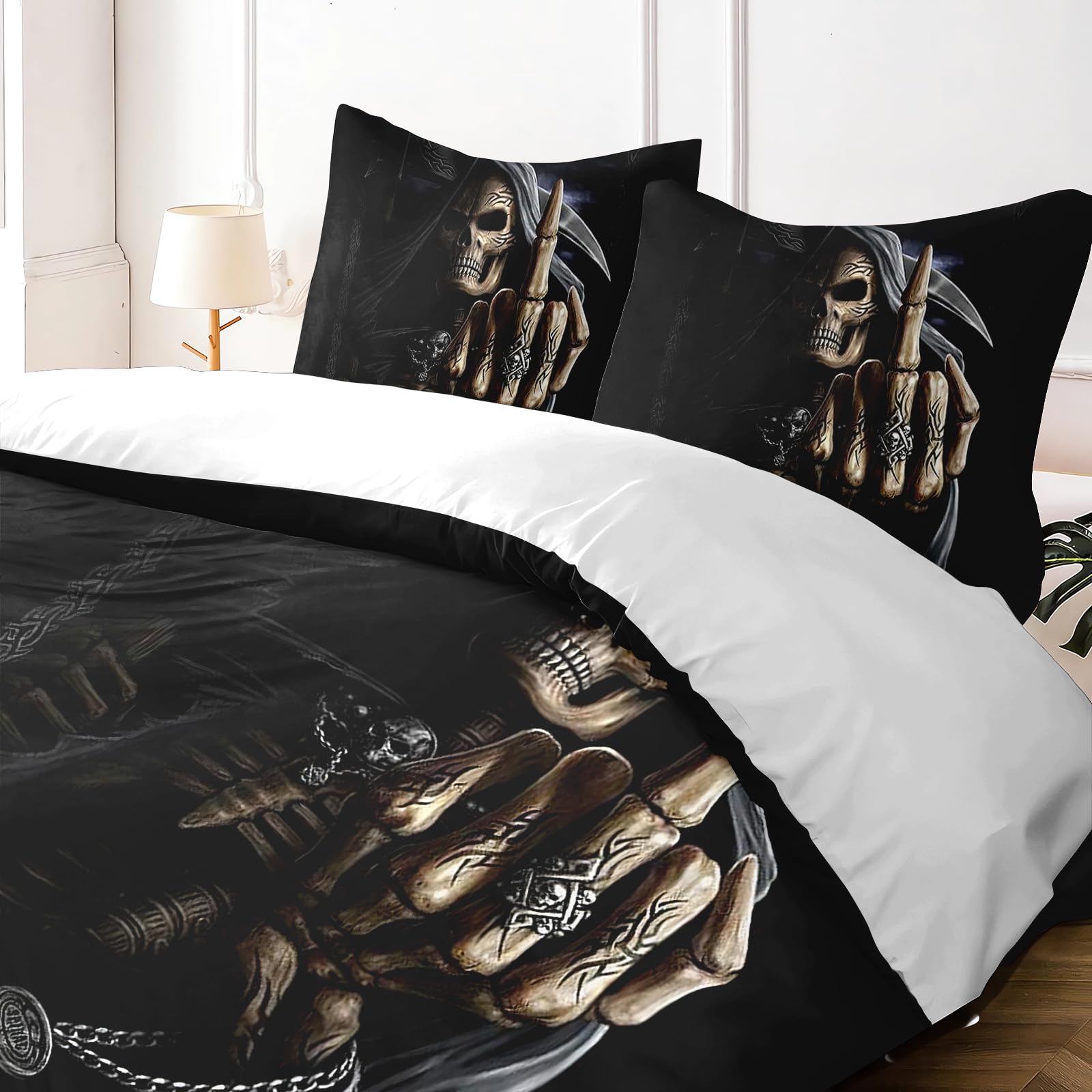 Yzehomijia Skull Pattern Duvet Cover Sets 200×200 cm, Gothic Style, Includes 1 Duvet Cover + 2 Pillowcases 65x65 cm.(K2×200) - Image 3