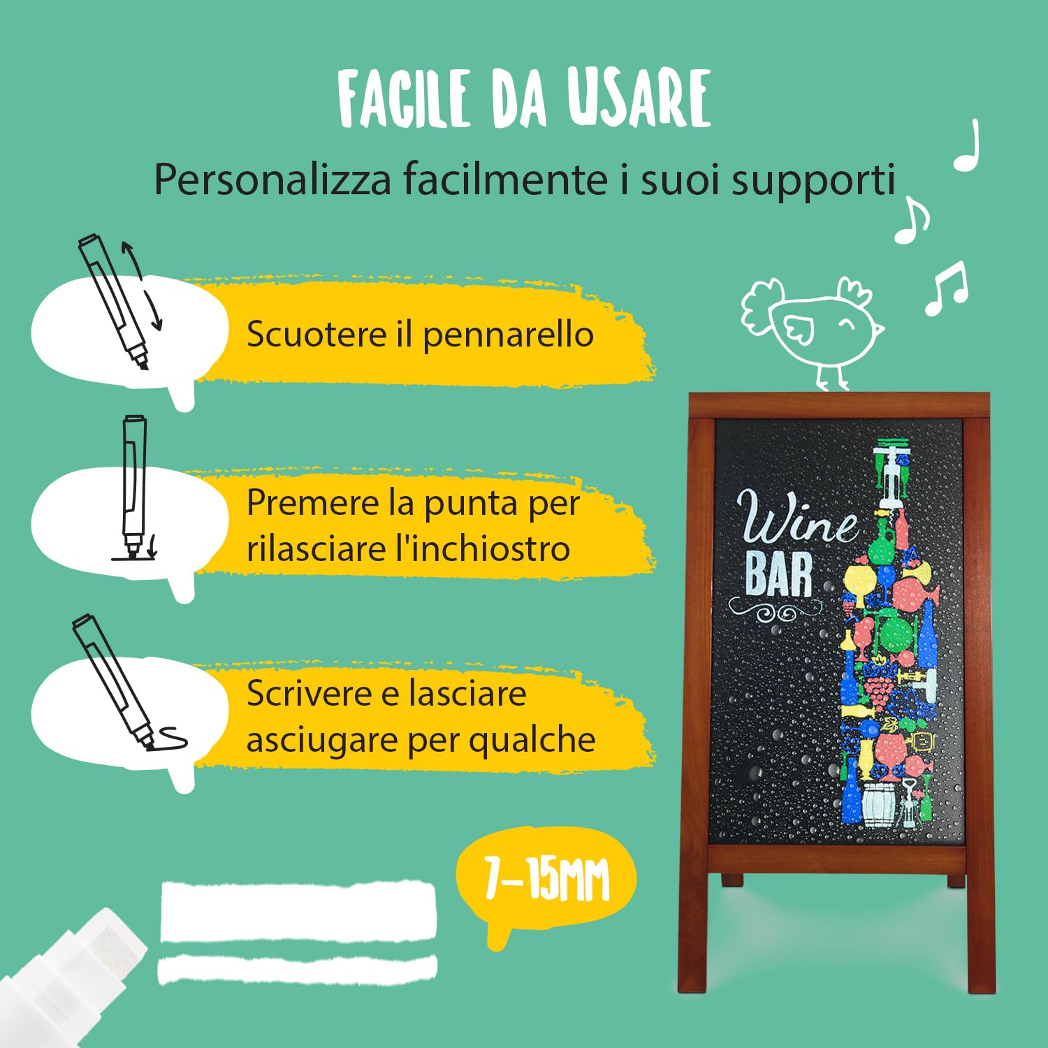 SECURIT Pennarello A Gesso Liquido Resistente all'Acqua Punta Grande 7-15mm Bianco