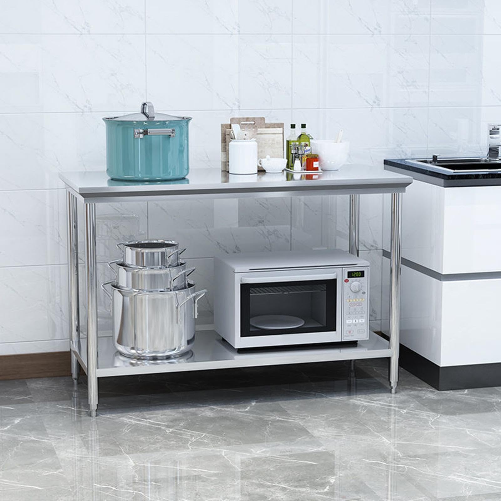 Mesa de trabajo de metal,Mesa de preparación de alimentos | Mesa de trabajo de acero inoxidable con estante inferior - Mesa de metal con base abierta, mesa para hornear de 24x20x31 pulgadas para resta
