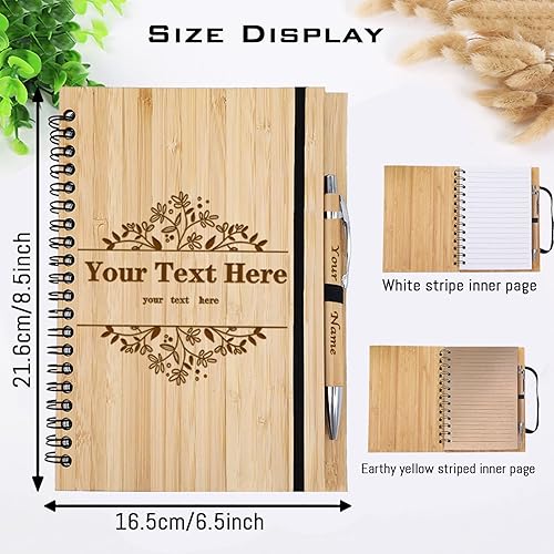 Vista 2 de xrlsg Cuaderno personalizado con foto grabada, cuaderno de bambú personalizado con bolígrafo, diarios en espiral para graduación, conmemorativo