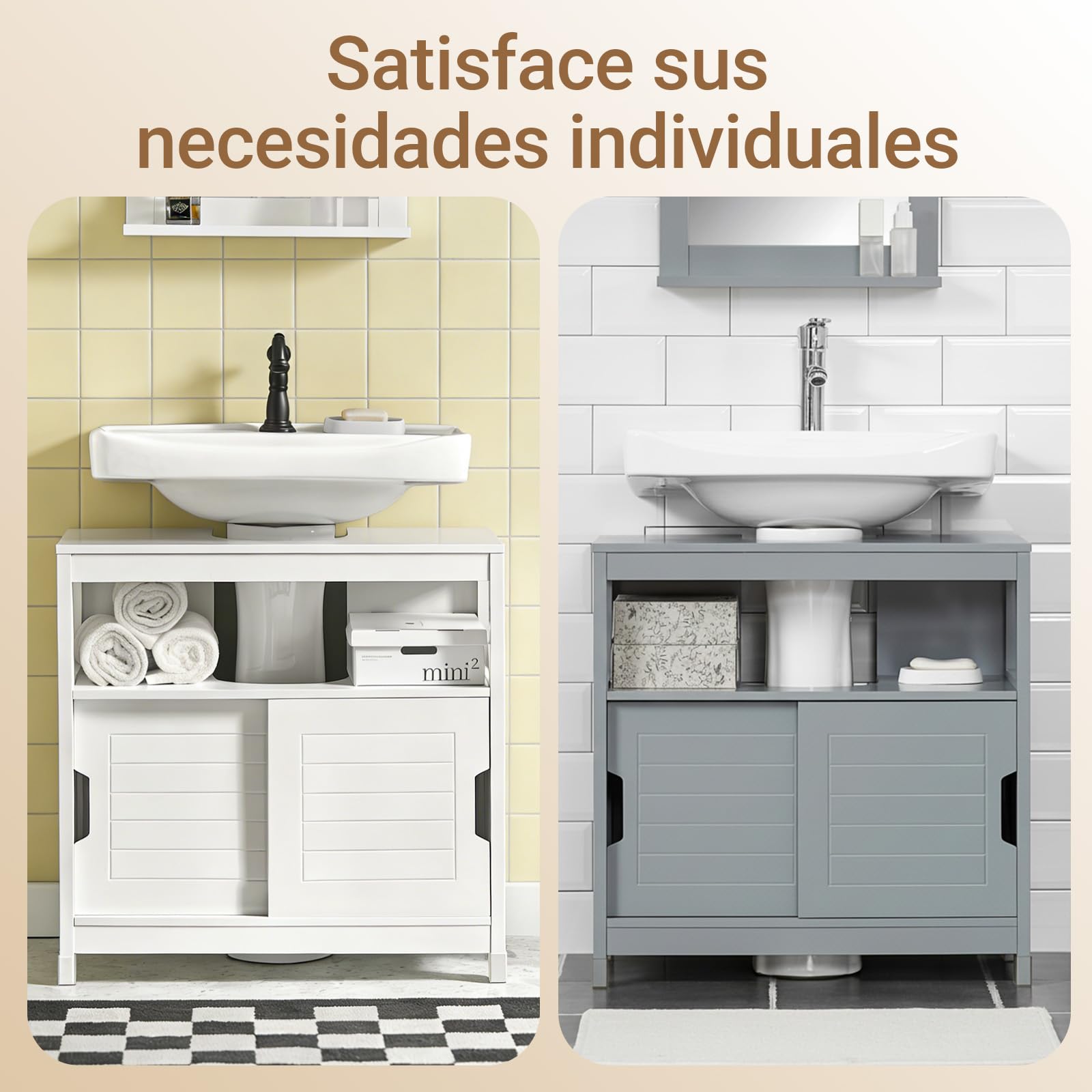 SoBuy Mueble bajo Lavabo con Puertas Correderas y Alfombrillas Impermeables -Mueble Baño, Muebles auxiliares de Baño Blanco, 60x30x60cm, FRG128-II-W