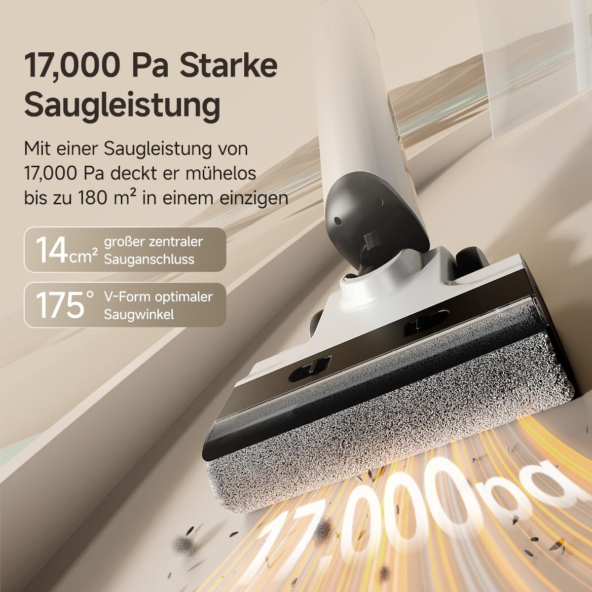 uwant D500 Nass Trockensauger,Abwassertanks-Desodorierung,180° Lay-Flat Saugwischer,17,000 Pa Saugkraft,65°C Leise Heißtrocknung,Selbstreinigend,Verwicklungsfreies Design,IPX6 wasserdichte Bodenbürste