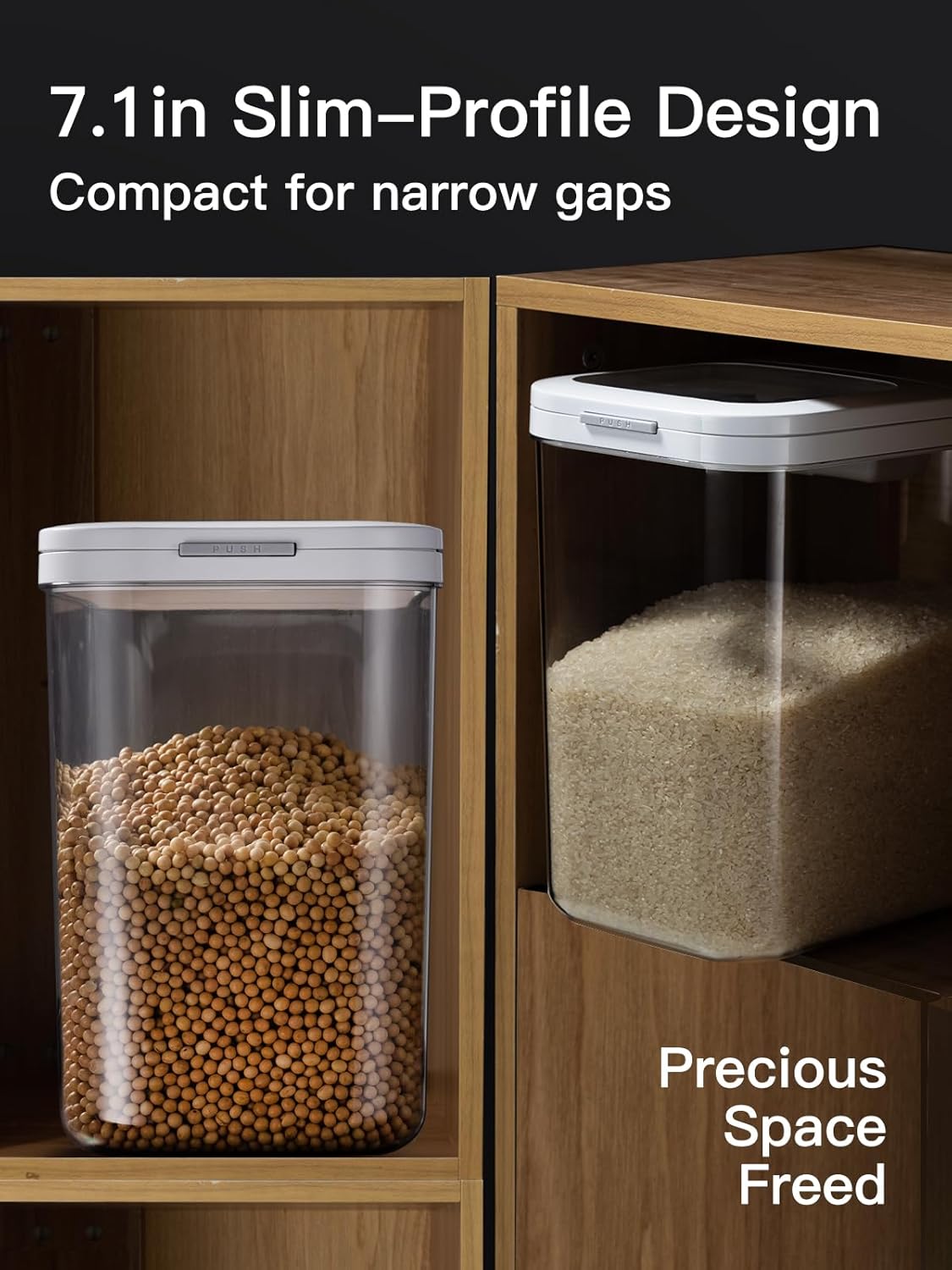 LivLab Mker 20-25 lbs Rice Dispenser with measuring spoon - 11.4Qt/12L Large Airtight Food Storage Rice Container for Cereal, Flour - BPA-Free PET, Slim Space-Saving - Image 7