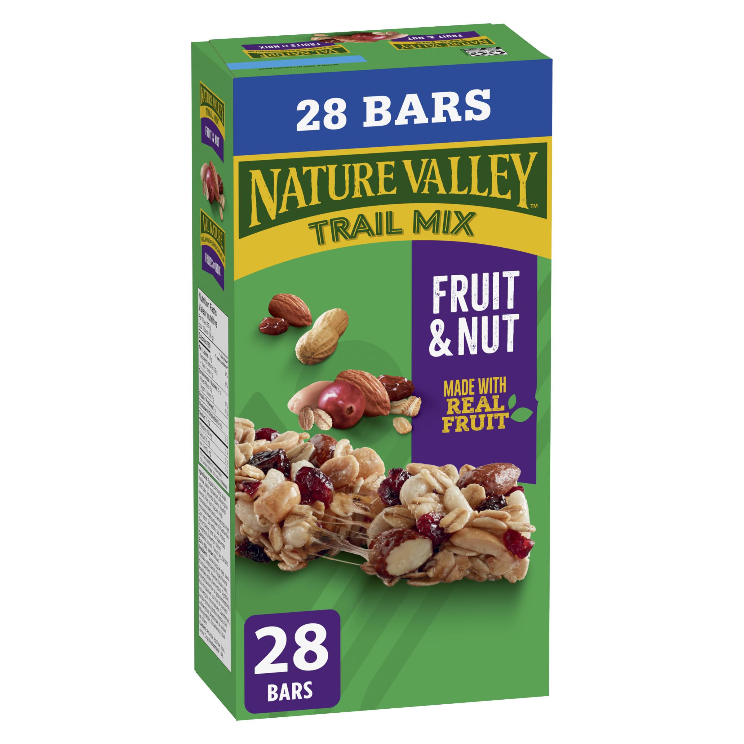 NATURE VALLEY - VALUE PACK SIZE - Fruit and Nut, Almonds, Raisins, Peanuts, Cranberries Granola Bars, Pack of 28 Bars, 980 Grams Package, Whole Grains, No Artificial Colours, No Artificial Flavours