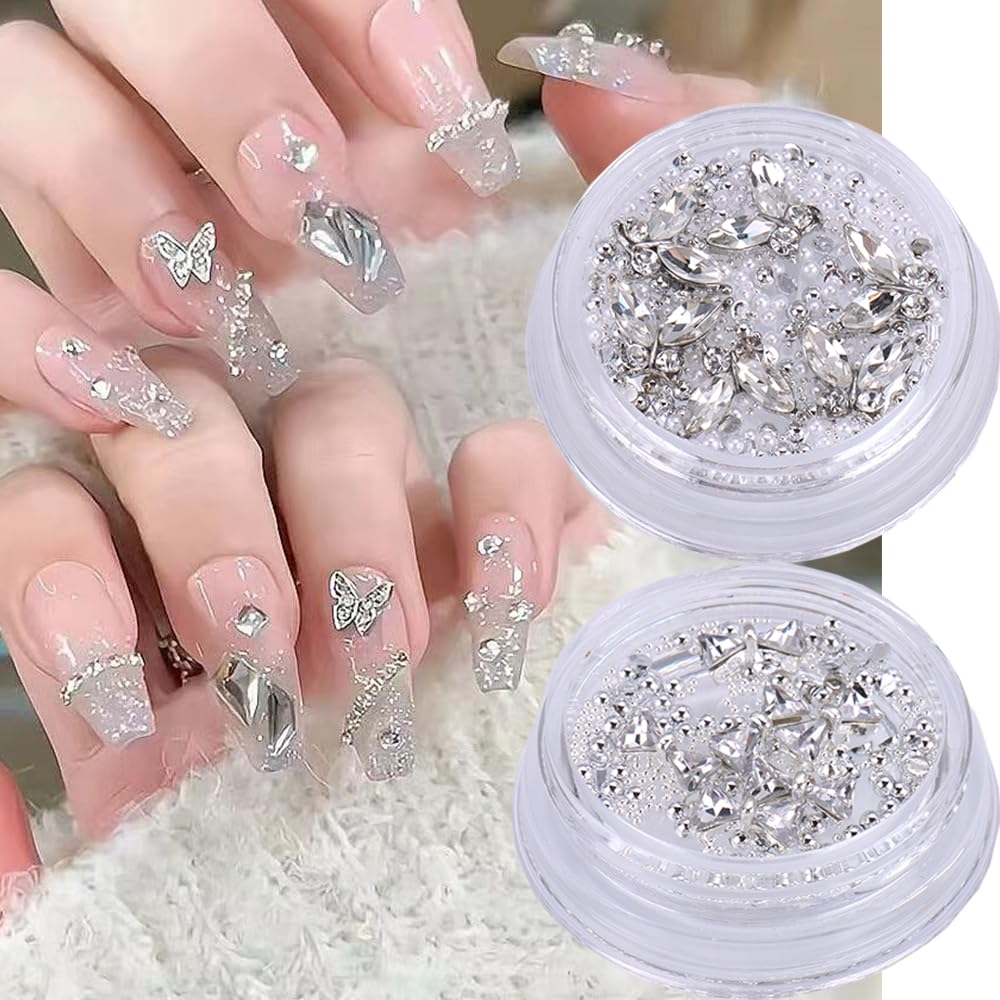 Amazon.co.jp: 2ボックス 蝶結び 蝶々 クリア ネイルストーン ライン