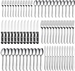 Pleafind 72-Pieces Silverware Set for 12, Flatware Set with Triple Rivet Steak Knives, Stainless Steel Cutlery Set, Include Forks Spoons and Knives Set, Utensil Sets for Home Restaurant