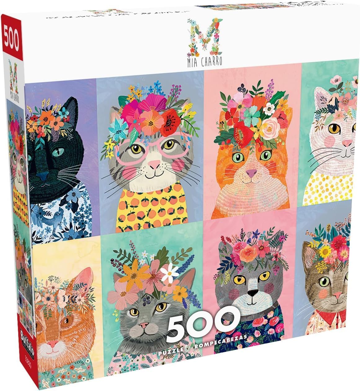 Buffalo Games - Mia Charro - Colorful Cat Crowns - 500 Piece Jigsaw Puzzle for Adults -Challenging Puzzle Perfect for Game Nights - Finished Size is 21.25 x 15.00 (Pack of 6)