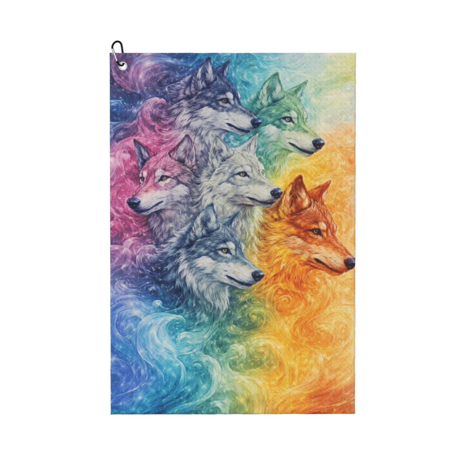 Oudrspo Fantasy Watercolor Wolf Multi-Functional Golf Towel | Absorbent Quick Drying 16x24in