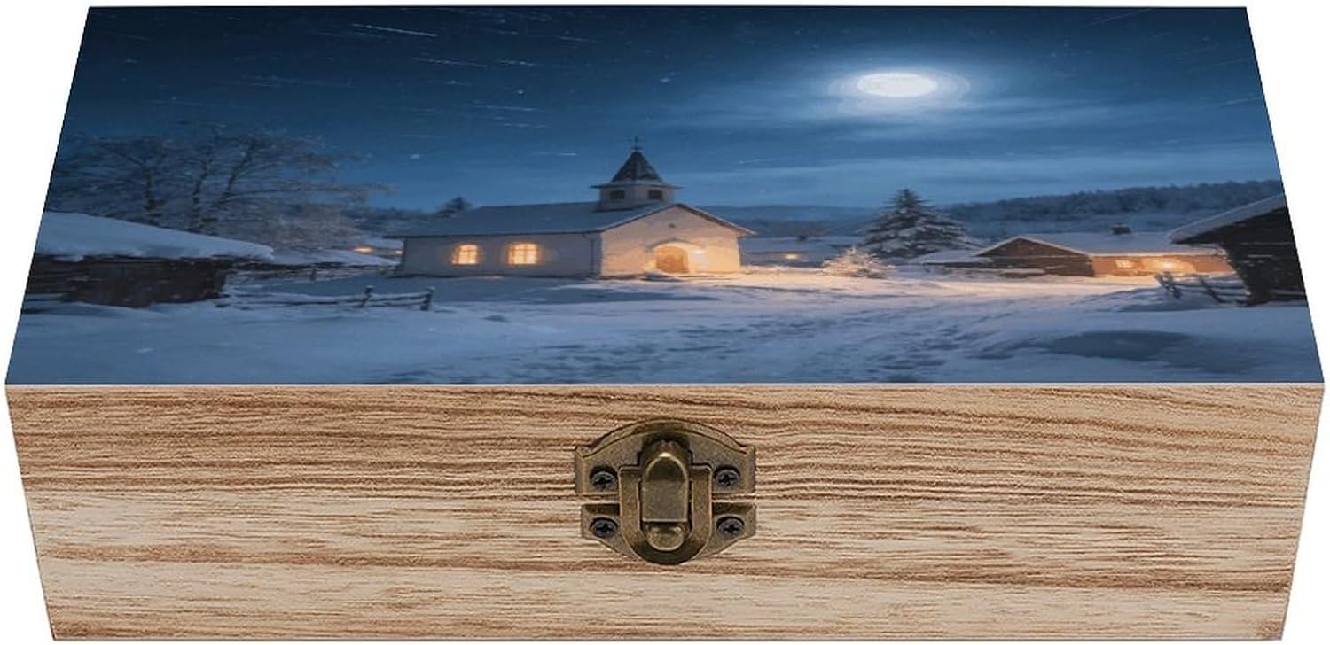 Silent Night Wooden Storage Box Vintage Jewelry Box