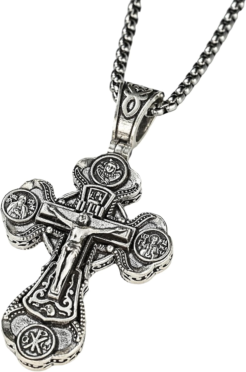 BGCOPPER Sterling Silver Cross Necklace for Men Women, Archangel Saint Michael Cross Pendant for Boys, Jesus Crucifix Pendant Christmas Gift