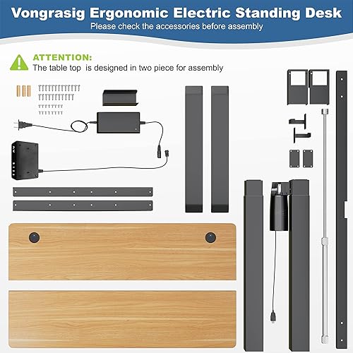 Vista 45 de Vongrasig Escritorio eléctrico de pie ajustable en altura, 63 x 24 pulgadas, mesa de pie para oficina en casa, estación de trabajo para computadora