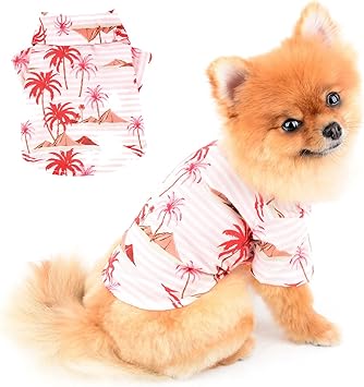 Amazon Paideful ペット服 小型犬 犬 タンクトップ 犬 服 夏 猫 服 カジュアル ブラウス チワワ 服 ハワイアン ビーチ ココナッツの木 通気性 犬のシャツ 猫アパレル 可愛い 子犬 誕生日プレゼント 贈り物 ギフト トロピカル 涼しい夏 ピンク S