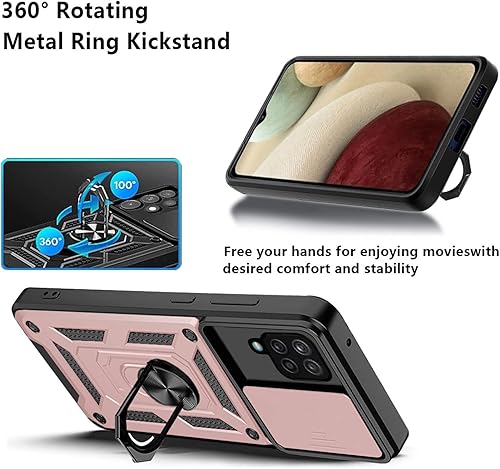 Miniatura 4 de Asuwish Funda de teléfono para Samsung Galaxy A12M12 con cubierta deslizante para cámara y protector de pantalla de vidrio templado, soporte de