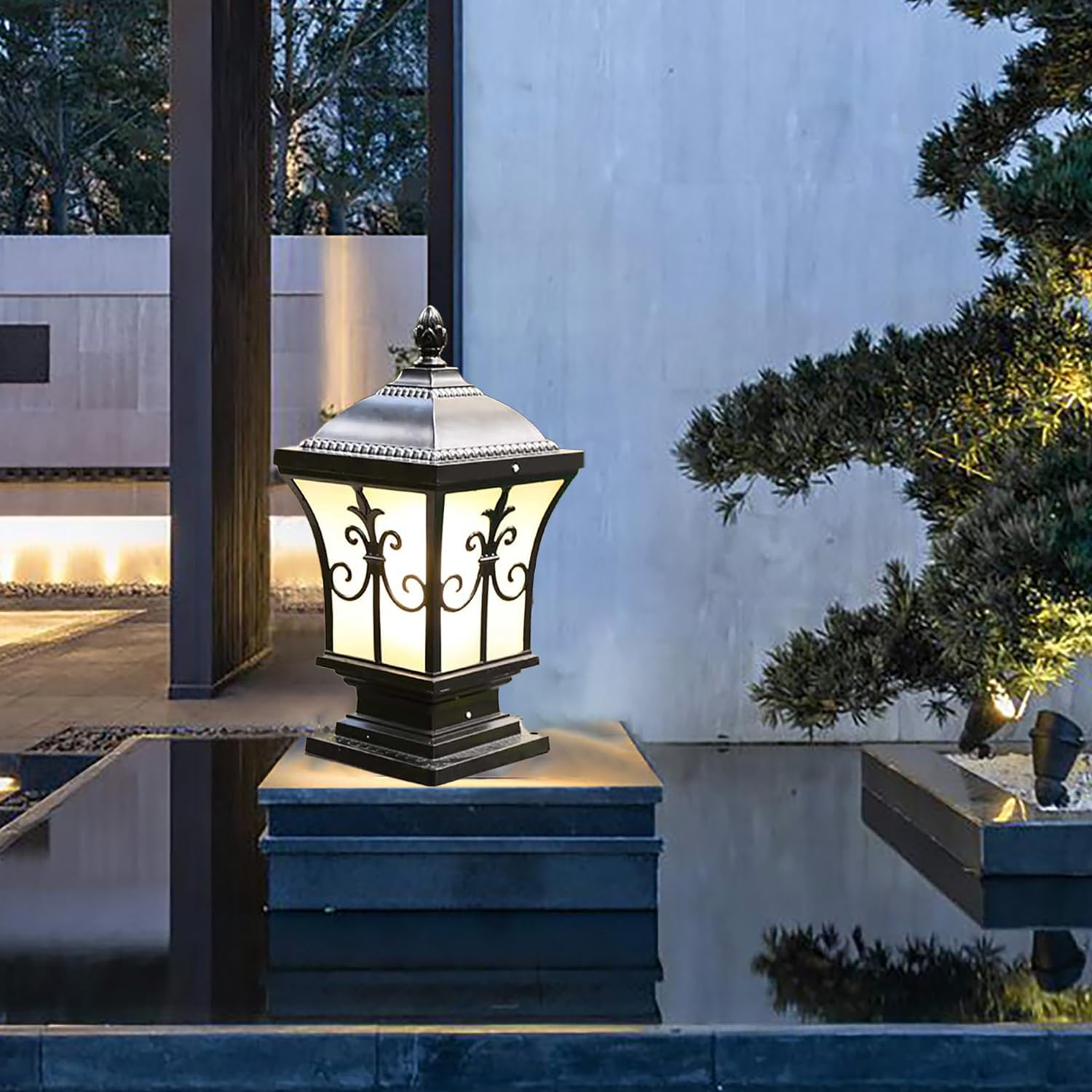 XINYASEE Lampade a colonna in metallo vintage in alluminio, E27 Luce esterno esterni Piedistallo,Lampada a colonna Park Villa,impermeabile Luce del pilastro del portico (dimensioni ridotte:38CM)