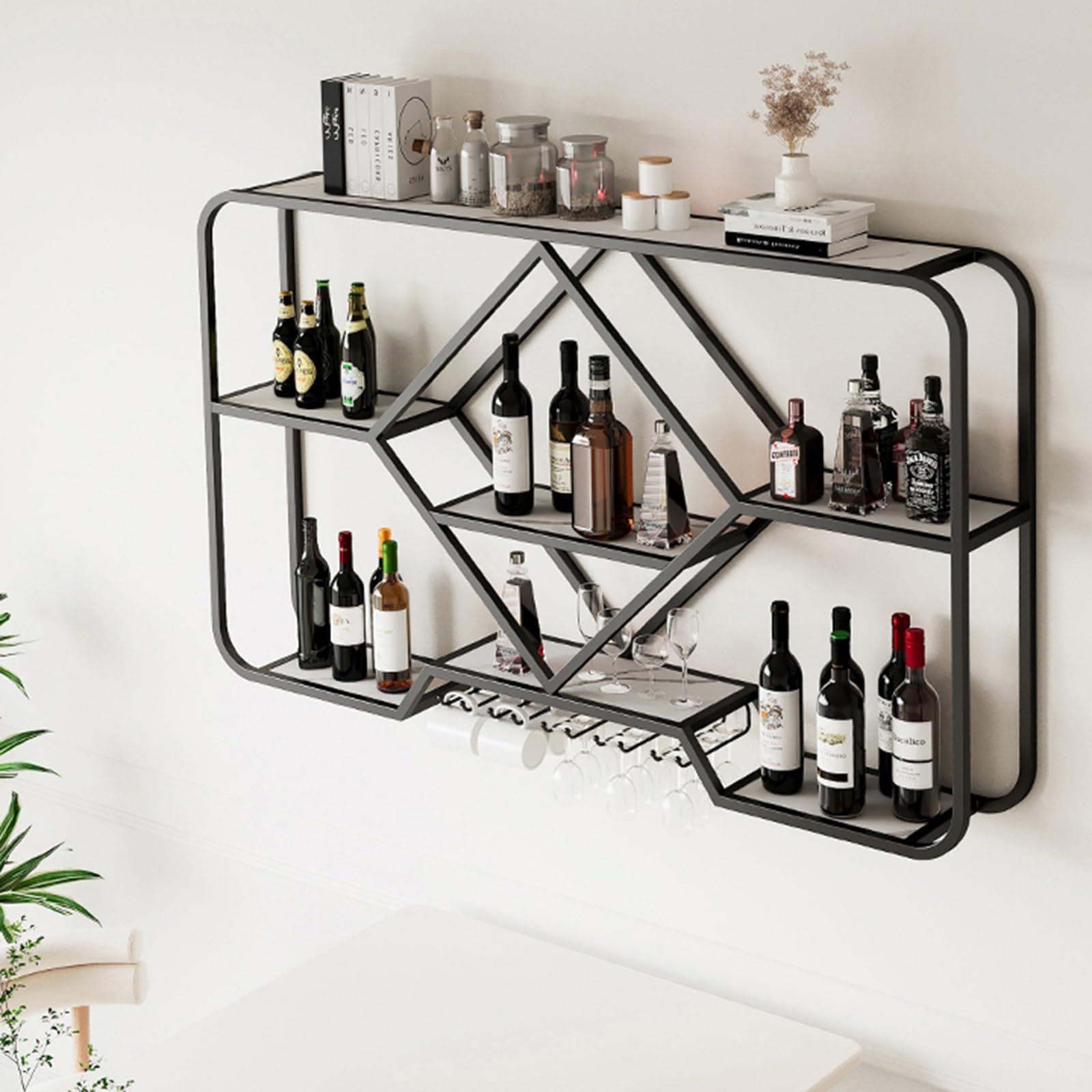 Casier à vin mural haut de gamme noir, étagère de bar sophistiquée
