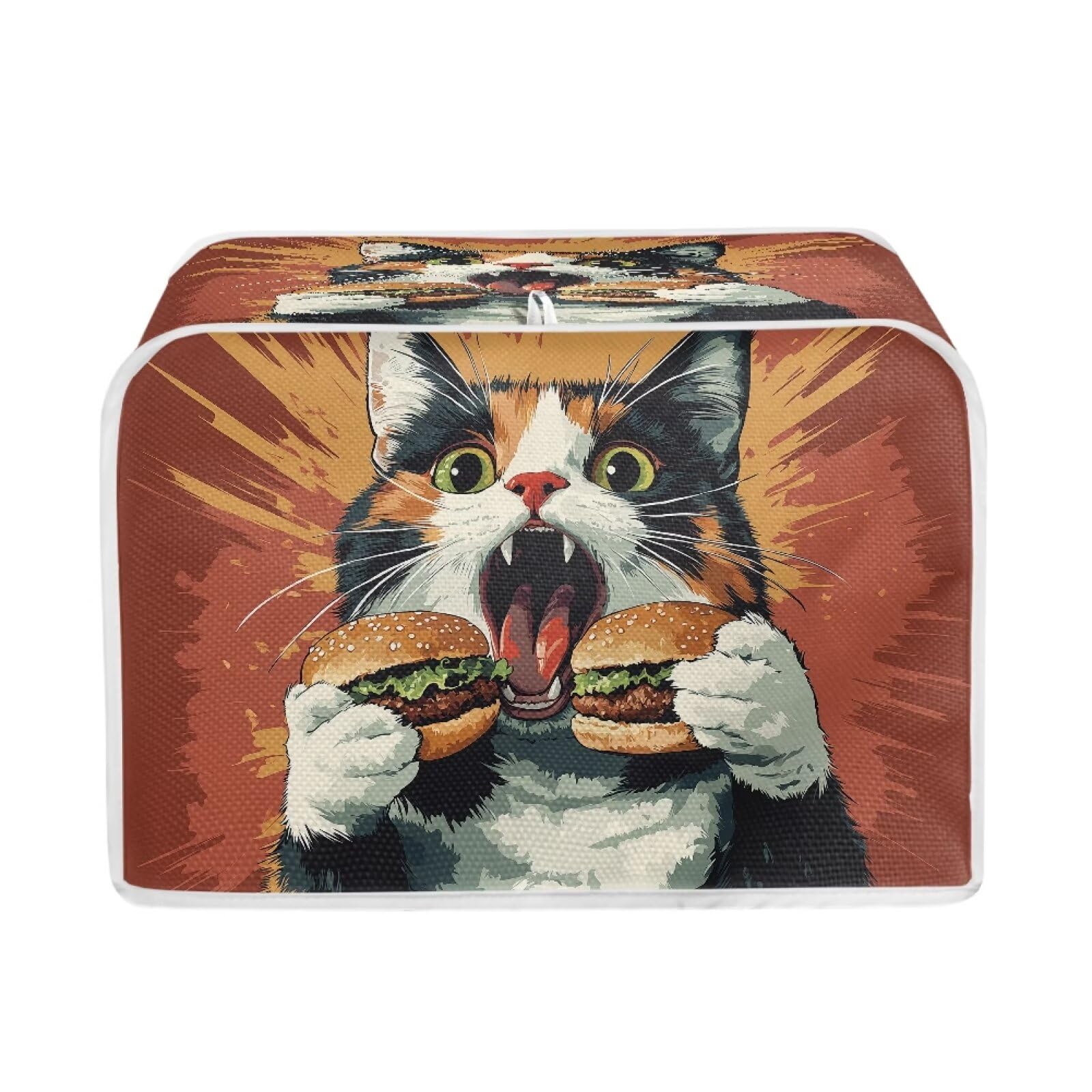 Hamburger Cat Toaster Covers 2/4 Slice – Heat-Resistant Polyester with Anti-Slip Base &amp; Decorative Quilted Design Bakeware Protector Decorative Bread Toaster Cover (Womens Kitchen Gift)