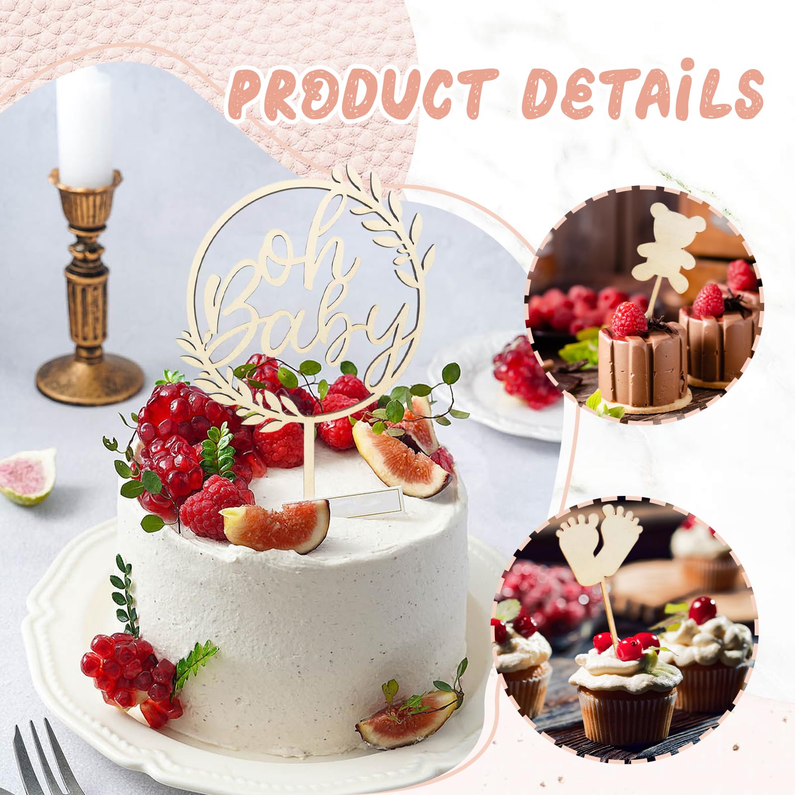 7-teilige 'Oh Baby' Kuchen-Topper - Süße Tortendeko Für Baby Shower & Gender Reveal