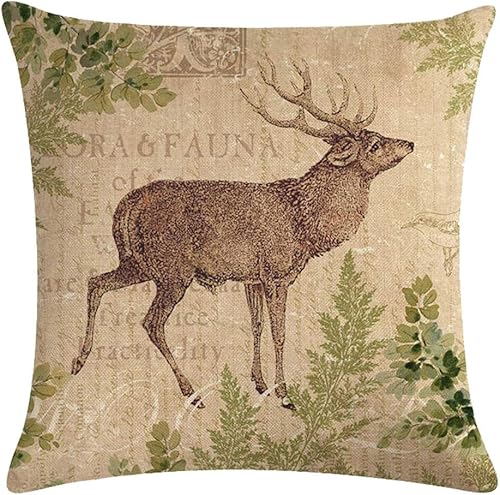 Miniatura 2 de 7COLORROOM Juego de 4 fundas de almohada cuadradas de lino de algodón de 18.0 x 18.0in (animales)