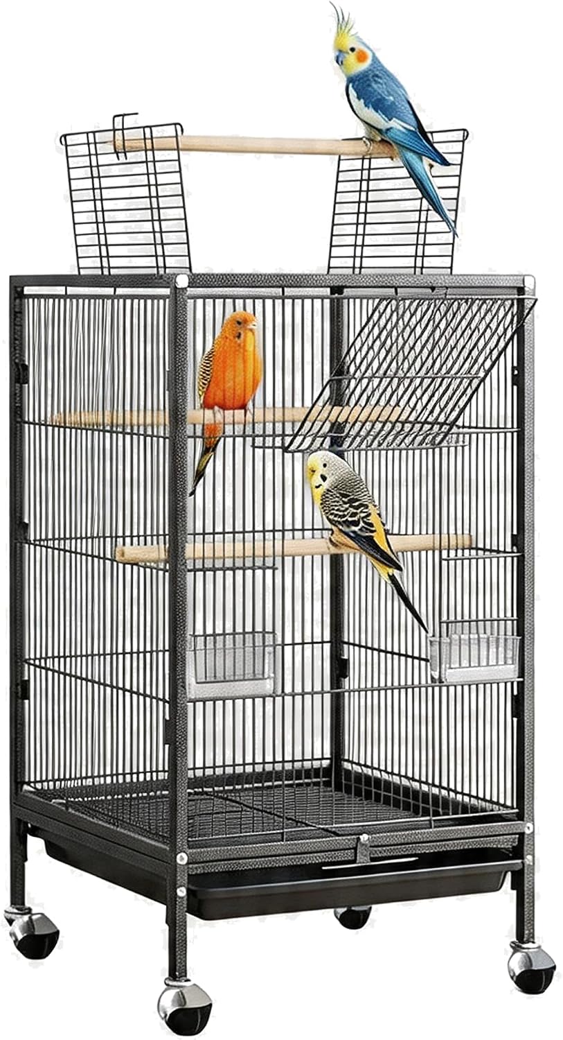 37 Inch Large Bird Flight Cage Rolling Parrot Cage with Play Open Top for Mid-Sized Birds, Macaw Cockatiels Conures Parakeets Budgie Lovebirds