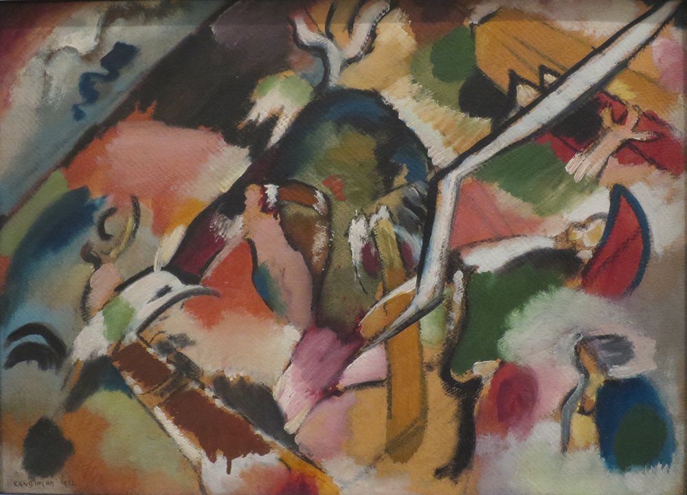 Tableau Kandinsky Sketch for Deluge I grand format avec cadre marron élégant