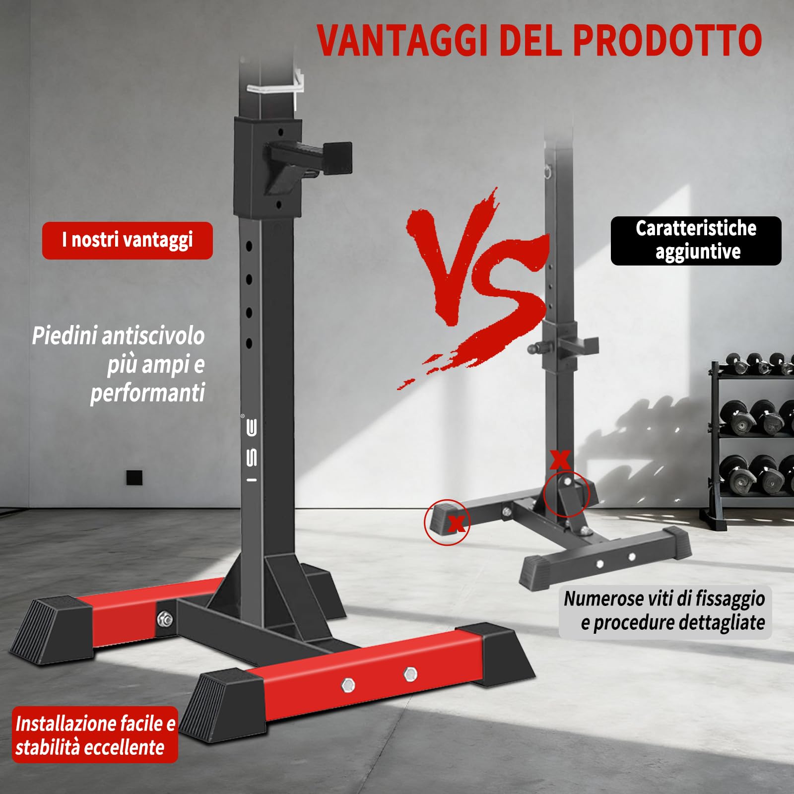 ISE Supporto Bilanciere per Casa, Porta Bilanciere Rack Multifunzione Palestra Rastrelliera Squat Rack con Altezza Regolabile per Panca