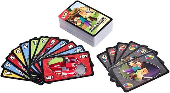 Mattel Games UNO Minecraft Card Game for Kids, Adults, Families & Parties, Deck & Special Rule Inspired by the Video Game, 2 to 10 Players