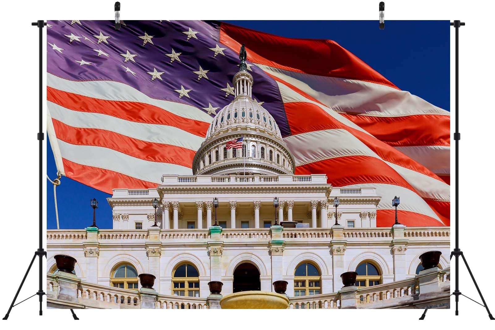 BELECO 3x2.5m Telo sfondo edificio Campidoglio USA | Bandiera USA monumenti Washington DC sfondo decorazione festa patriottica banner eventi scolastici foto