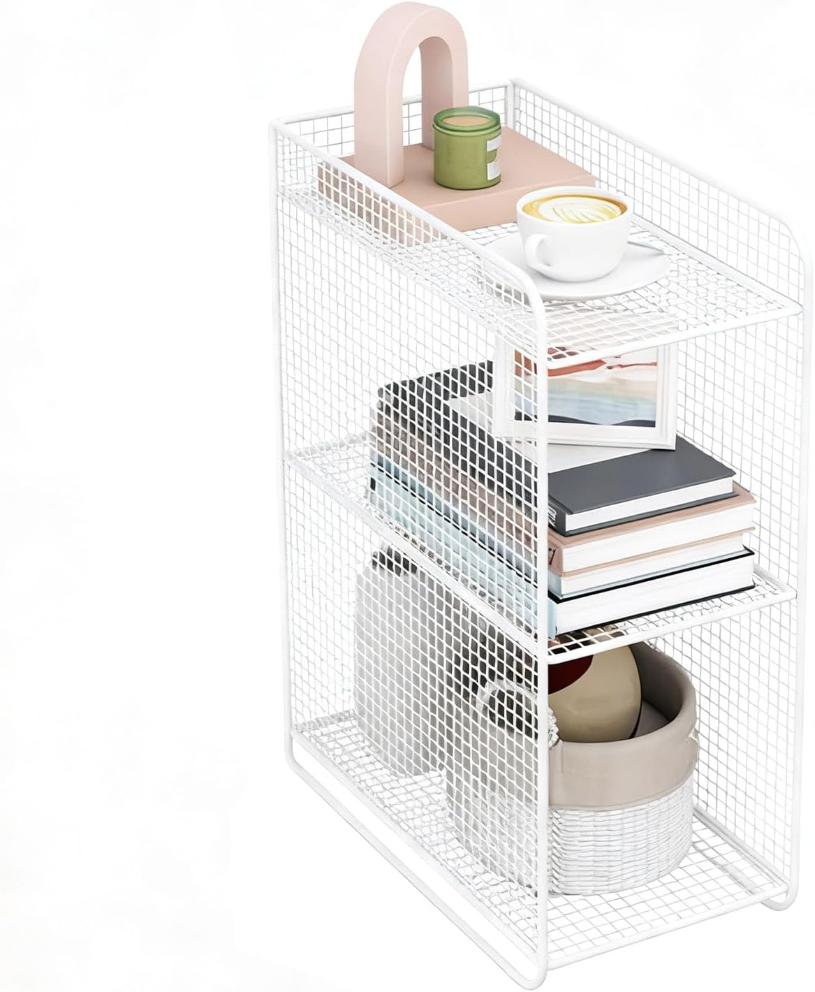 Metal Storage Rack, Multi Purpose Side Stand Organizer for Bedroom (White)