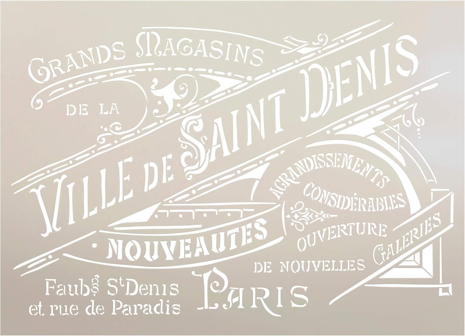 Embellished Vintage Paris Stencil by StudioR12 | DIY Old French Ephemera Home Decor & Furniture | Farmhouse Word Art | Craft & Paint Antique Wood Sign | Mylar Template | Size (18 x 13 inch)